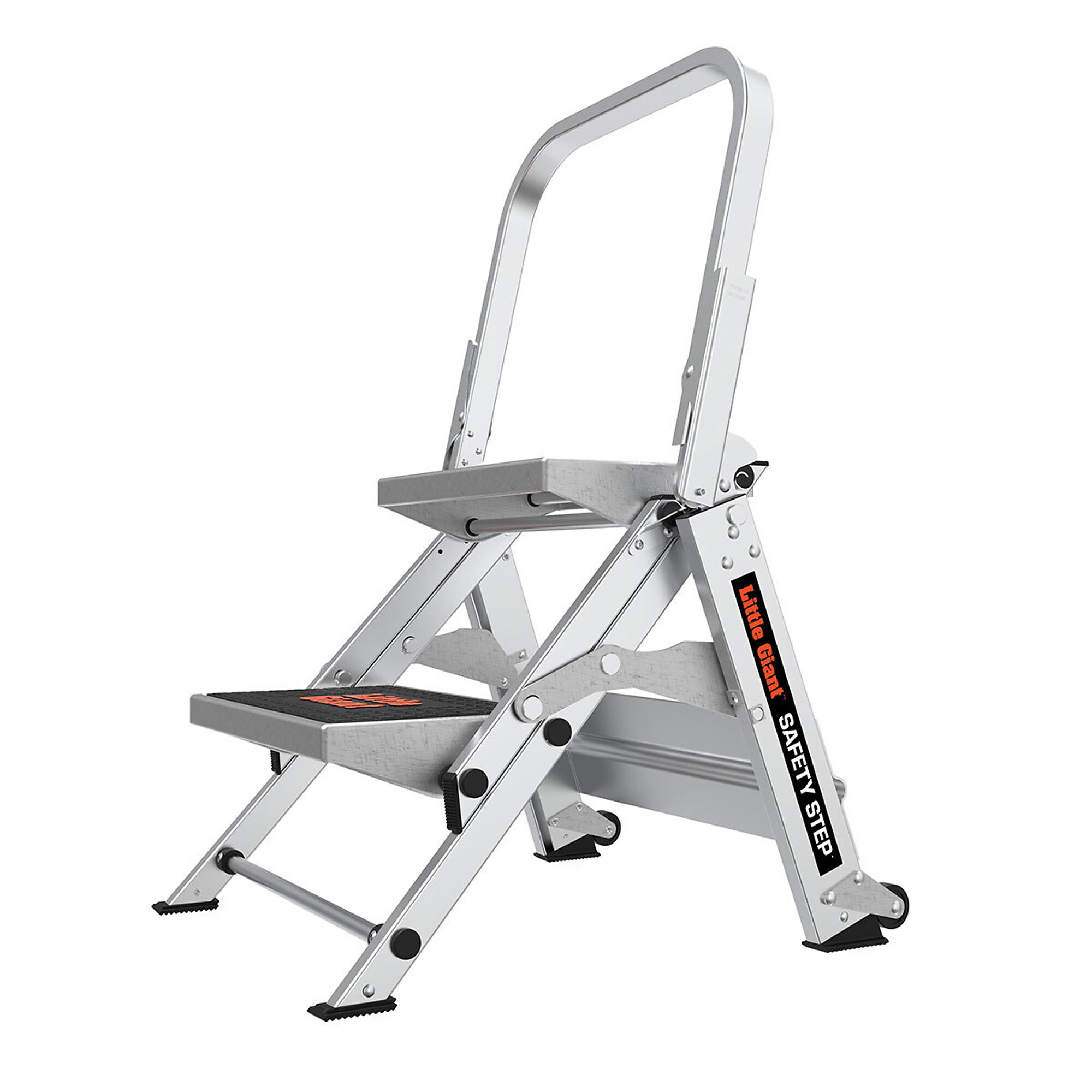 Little Giant Safety Step Stool - 2-Step, 2ft., Aluminum, 300-Lb. Capacity, Handrail, Model# 10210BA